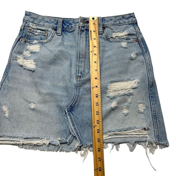 Abercrombie & Fitch Zoe Natural Rise Denim A-Line Skirt 6 Light Wash Distressed - Picture 4 of 7